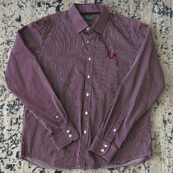 Texas A&M University, Men's Button Down Long Sleeve Shirt, Maroon and White - Picture 1 of 9